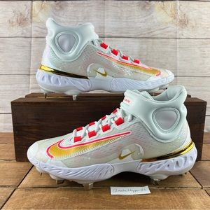 Nike Alpha Huarache Elite 4 Metal Cleats White Gold Red